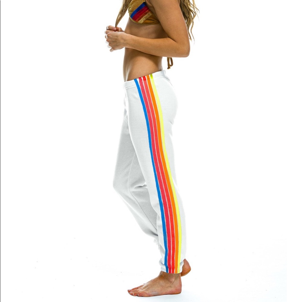 AVIATOR NATION white sweatpants with neon stripes